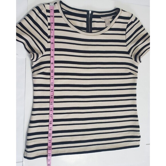 Banana Republic Top Short-Sleeved Medium Beige and Black Stripes Polyester Rayon - Picture 6 of 13